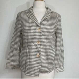 Vintage Prendang Womens Grey Cream Metallic Gingham Classic Button Blazer Size S